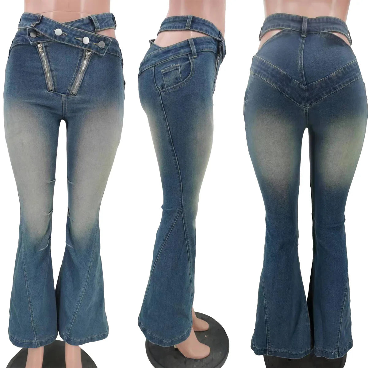 Echoine Hollow Low Waist Denim Jeans