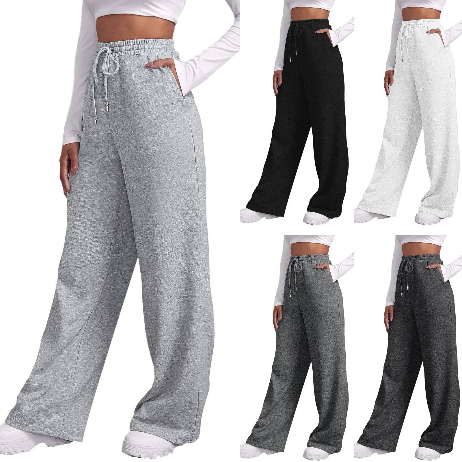 Women’s Fleece Lined Sweatpants Wide Straight Leg Pants Bottom Sweatpants Joggers Pants Workout High Waisted Yoga Pants With