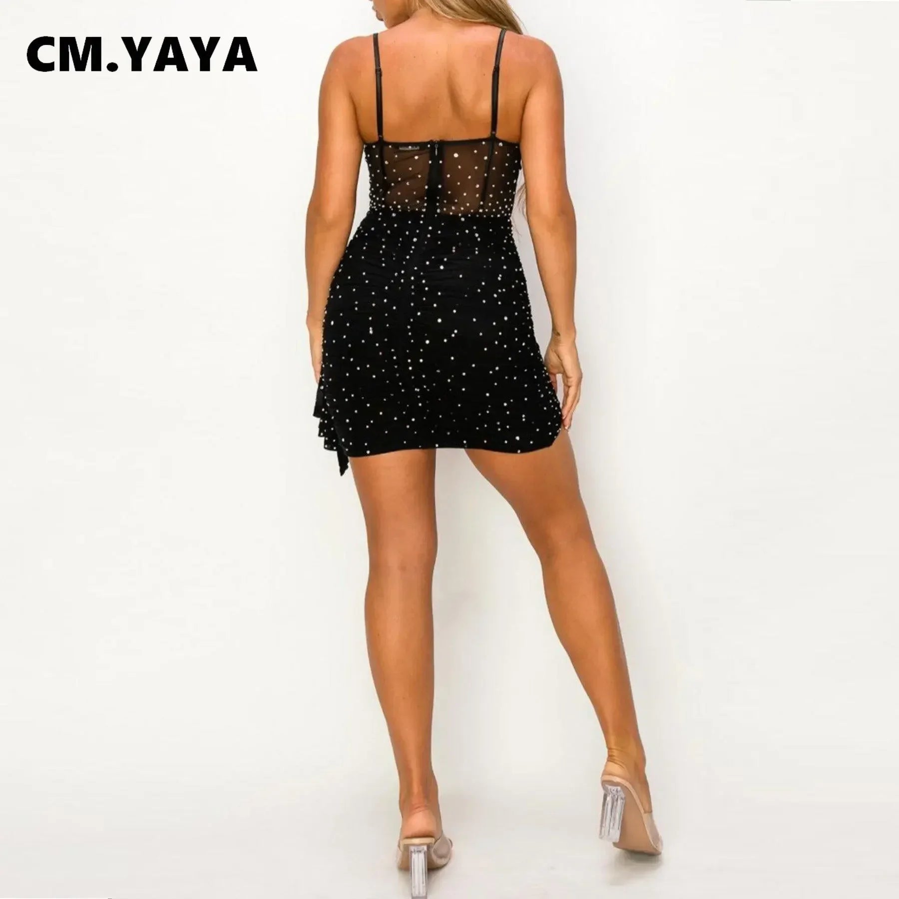 CM.YAYA Women Spaghetti Strap Midi Ruched Dress