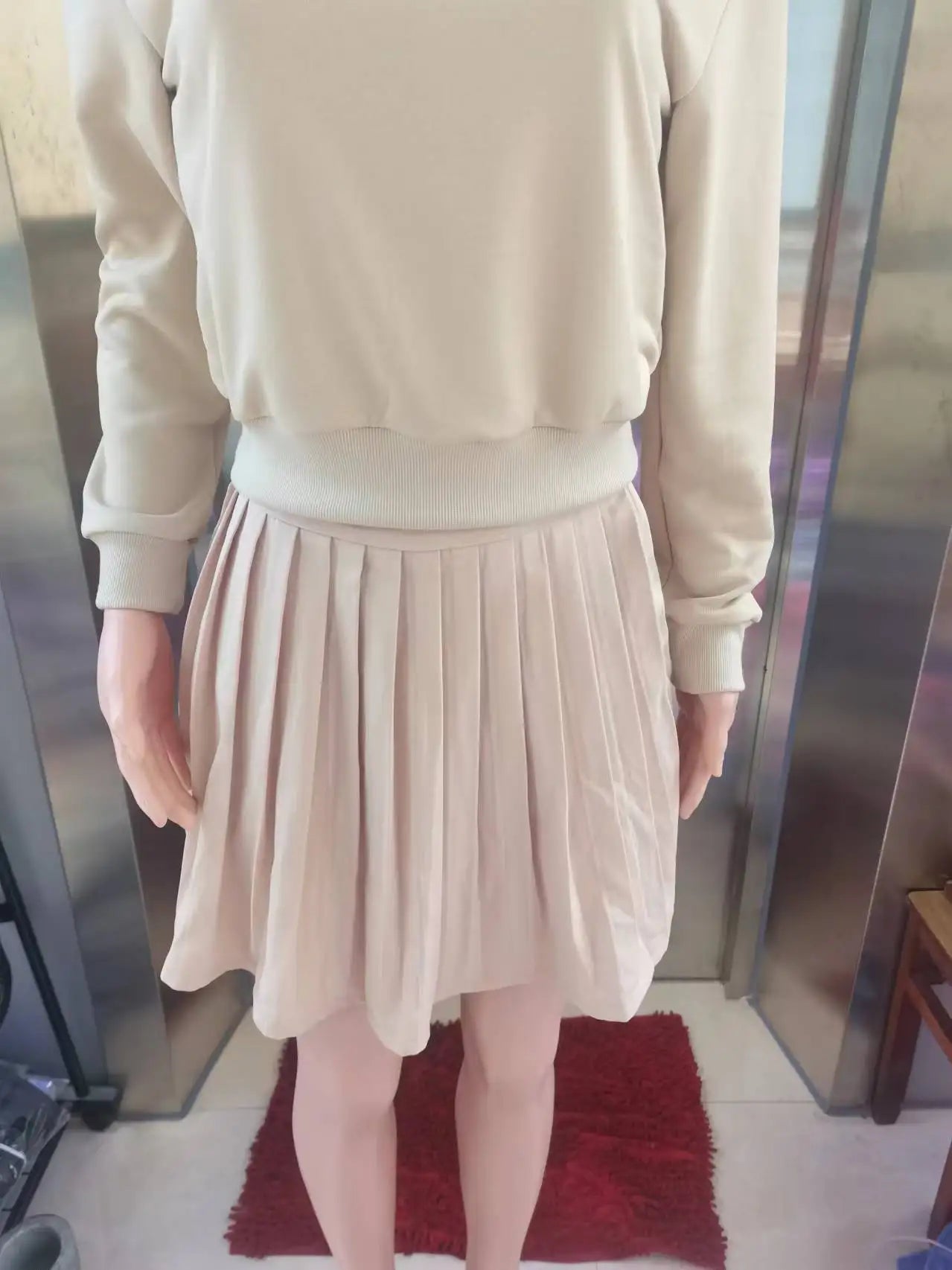 Weird Puss Sweatshirts+Pleated A-Line Skirt