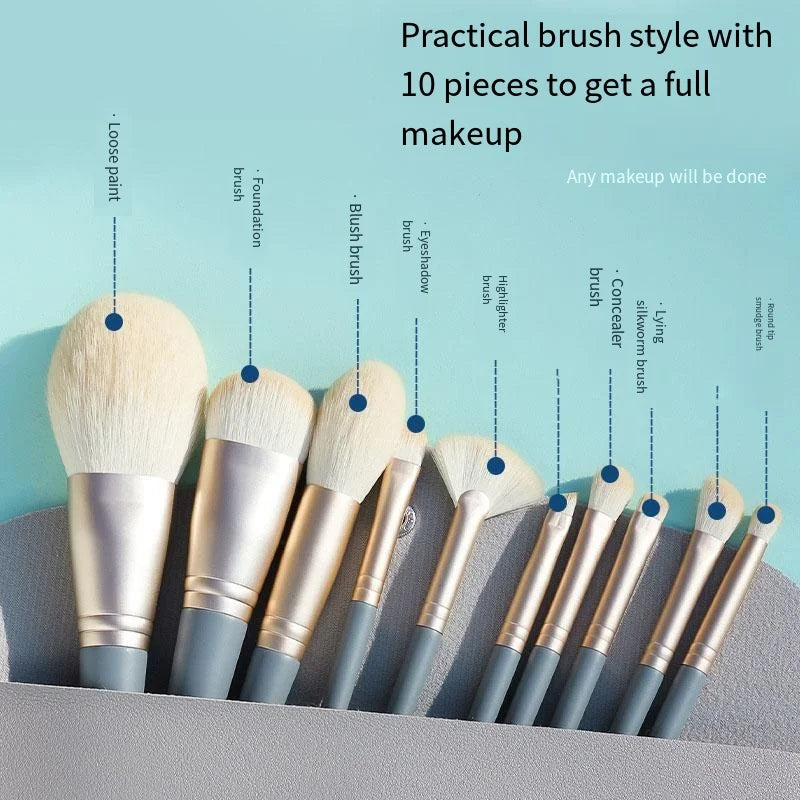 10 Blue Bridge Pattern Foundation Brush, Eyeshadow Brush, Makeup Brush Set.